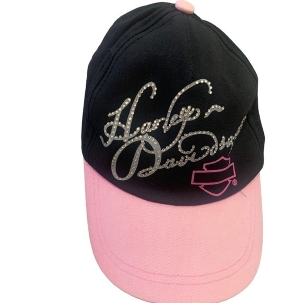 Harley-Davidson® Girls‎ size 4-14 Rhinestone Baseball Black & Pink Hat 0120102